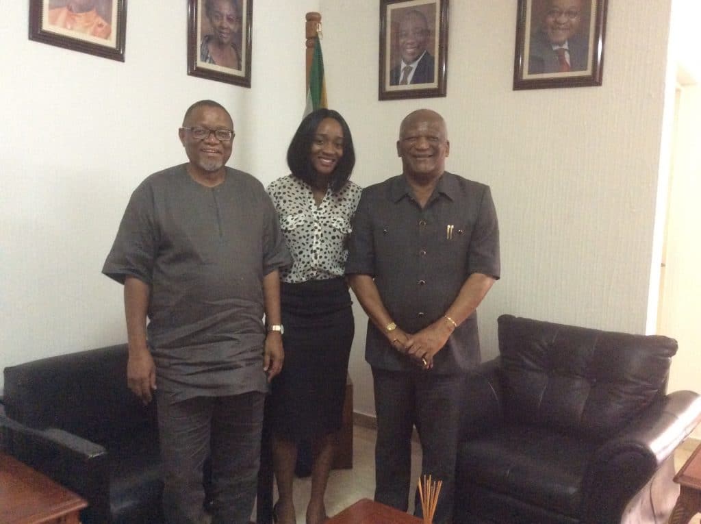 L-R: Darkey Africa, South Africa Ambassador in Lagos; Bunmi Obanawu, Senior Programs Manager at FADE Africa and Newton Jibunoh, Founder of FADE Africa